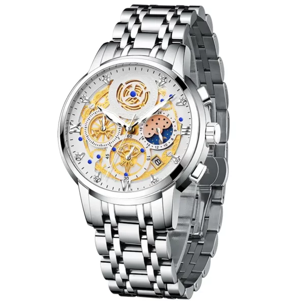 Men Watch Calendar Stainless Steel