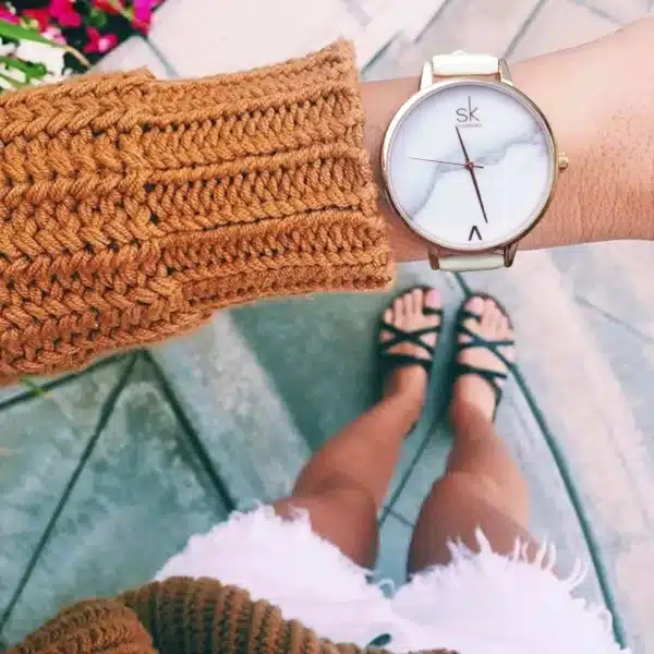 Watches White Leather Female Waterproof