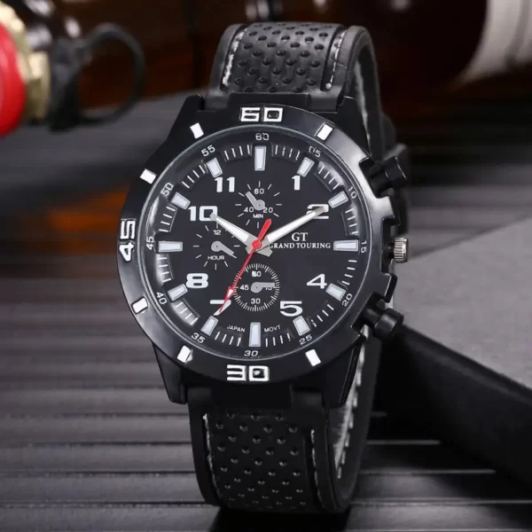 Mens Sports Watche Classic Black Silicone