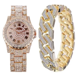 luxury round mens watch with diamond bracelet