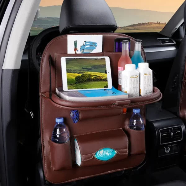 Car seat back organizer leathe