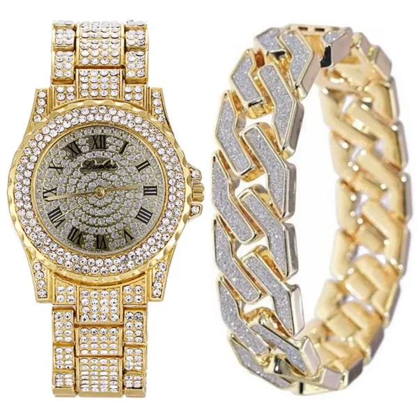 luxury round mens watch with diamond bracelet