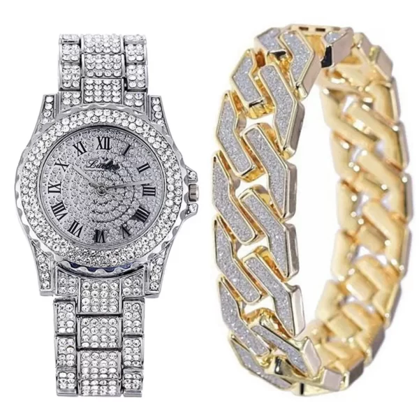 luxury round mens watch with diamond bracelet